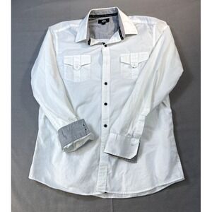Rock & Republic Shirt Large L Button Pocket Tab Flip‎ Cuffs White Men's Shirt